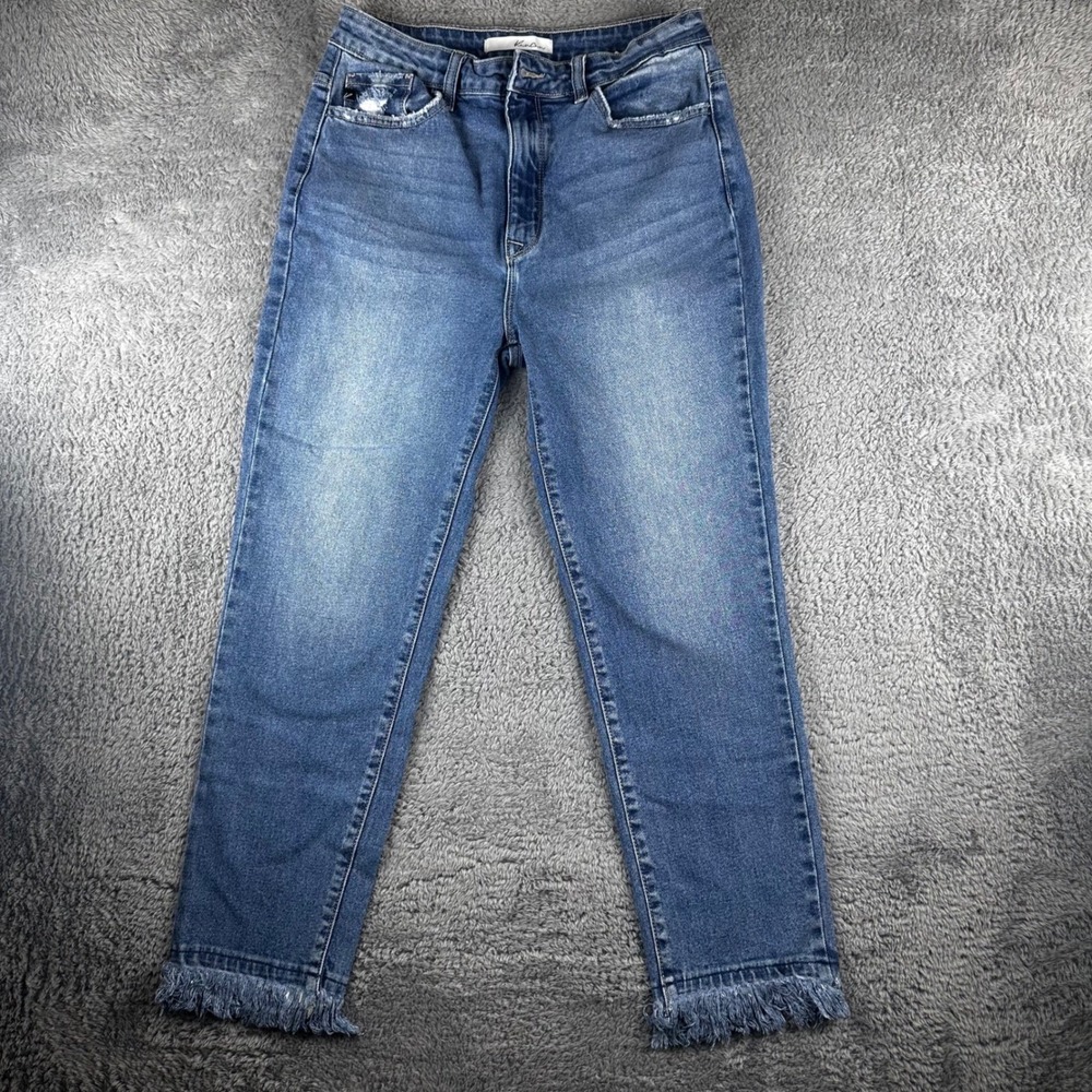 KanCan High Rise Medium Blue Frayed Hem Jeans
